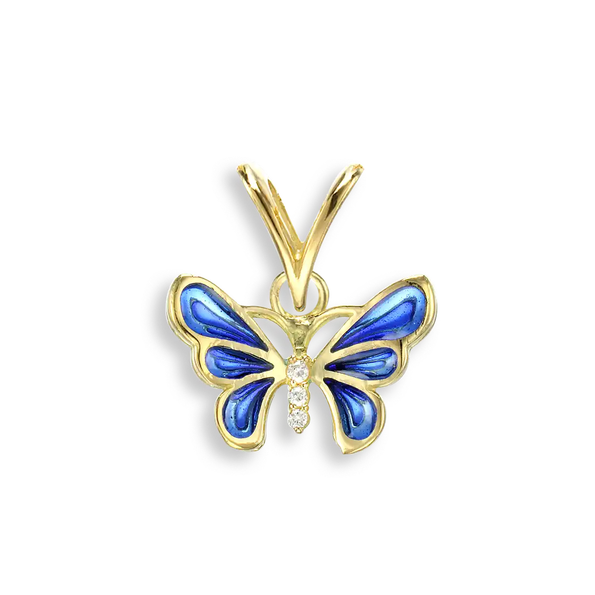 Blue Plique-a-Jour Butterfly Pendant. 18K -Diamond 