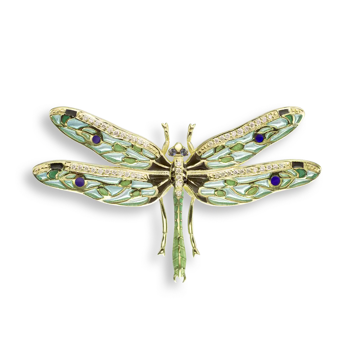 Green Plique-a-Jour Dragonfly Pendant.18K -Blue Sapphire - Diamond  