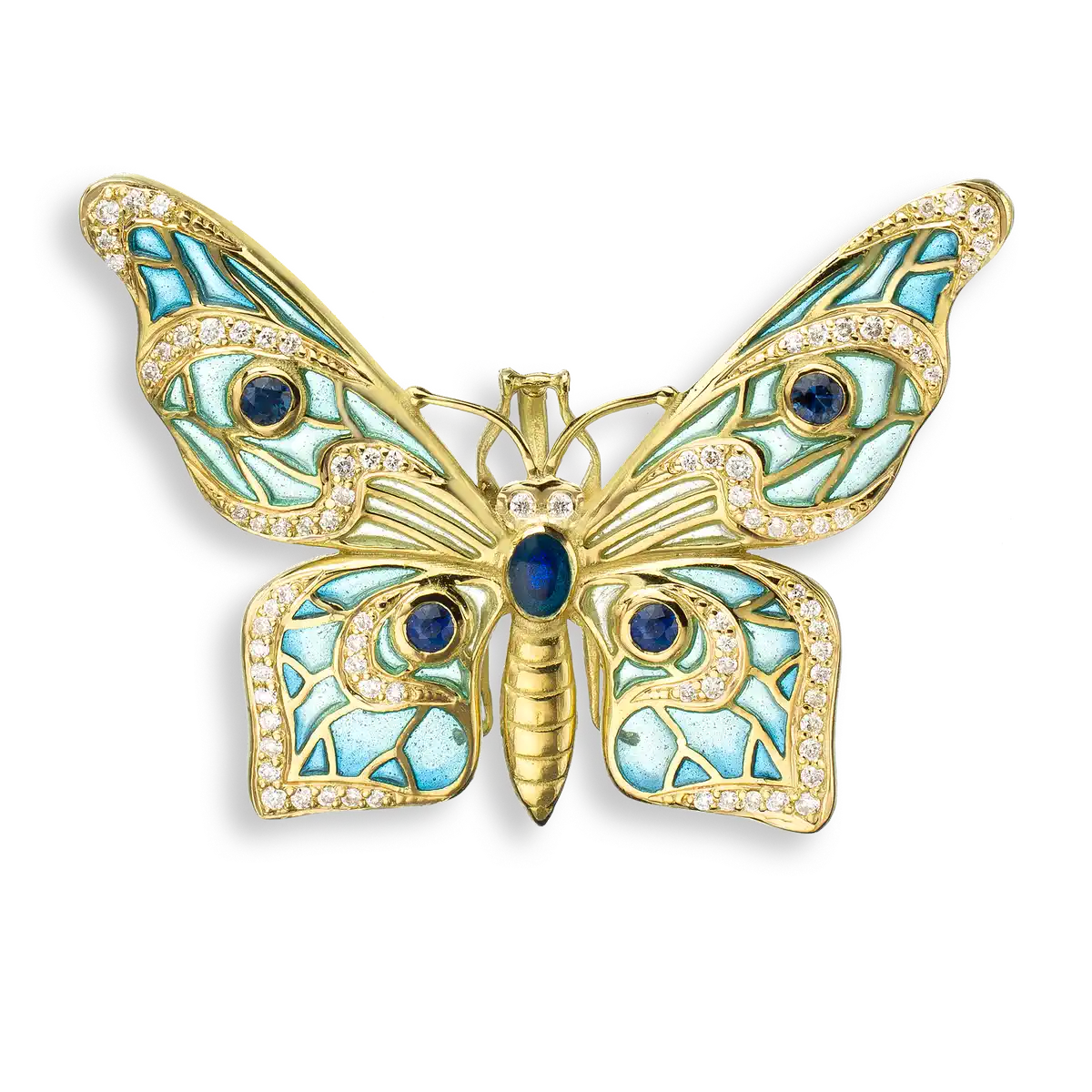 Blue Plique-a-Jour Butterfly Pendant. 18K -Blue Sapphire -Diamond. JCK Jewelers' Choice Award