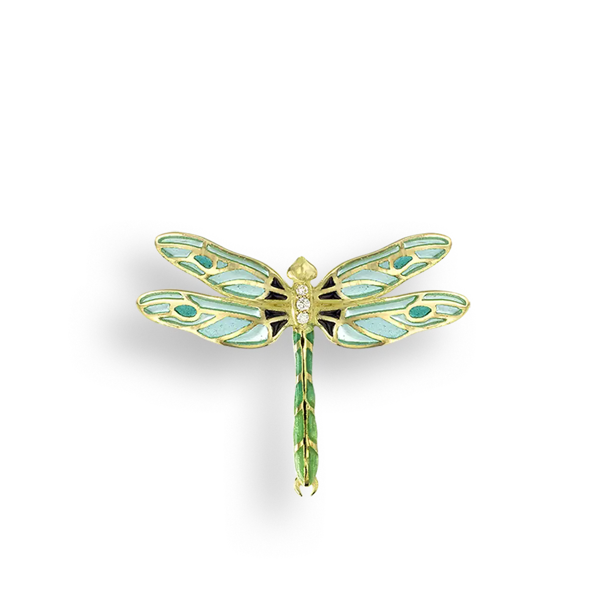 Green Plique-a-Jour Dragonfly Pendant. 18K -Diamond  