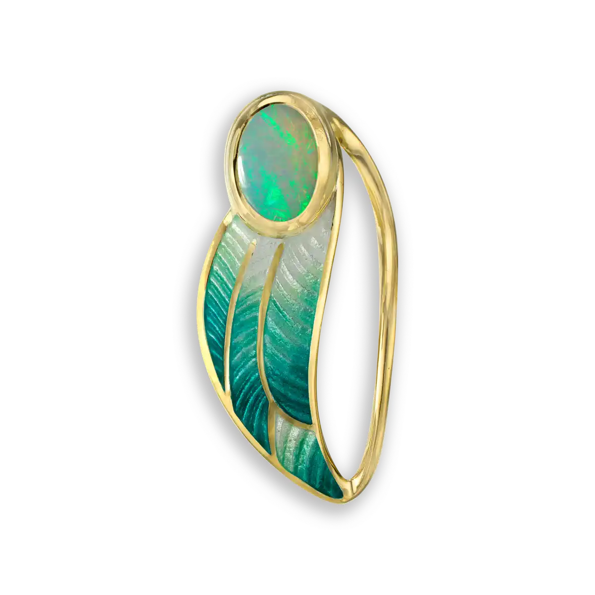 Green Contoured Leaf Pendant.18K -Opal