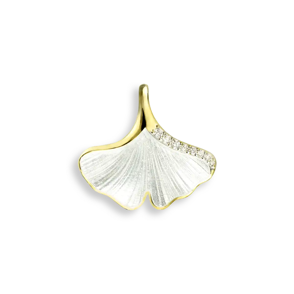 White Ginkgo 1-Leaf Pendant.18K -Diamond