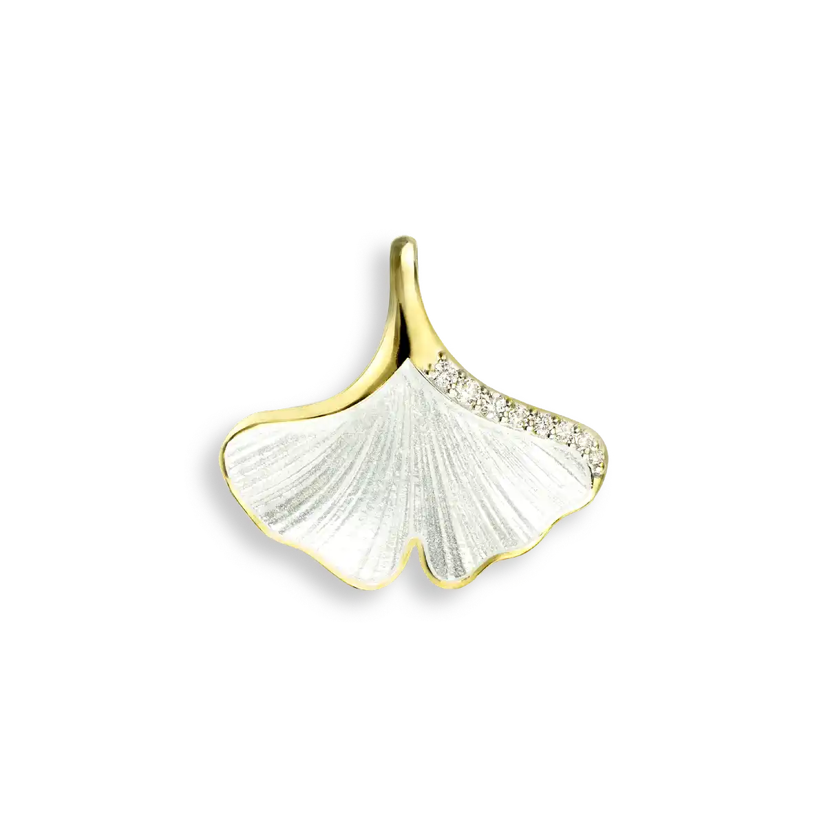 White Ginkgo 1-Leaf Pendant.18K -Diamond | Nicole Barr