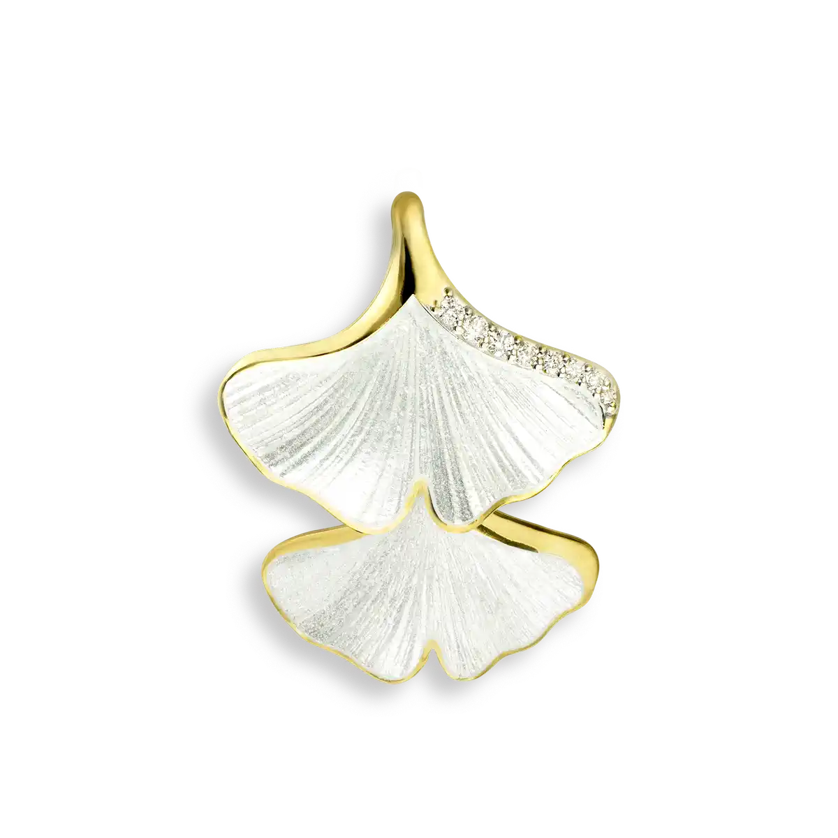 White Ginkgo 2-Leaf Pendant.18K -Diamond