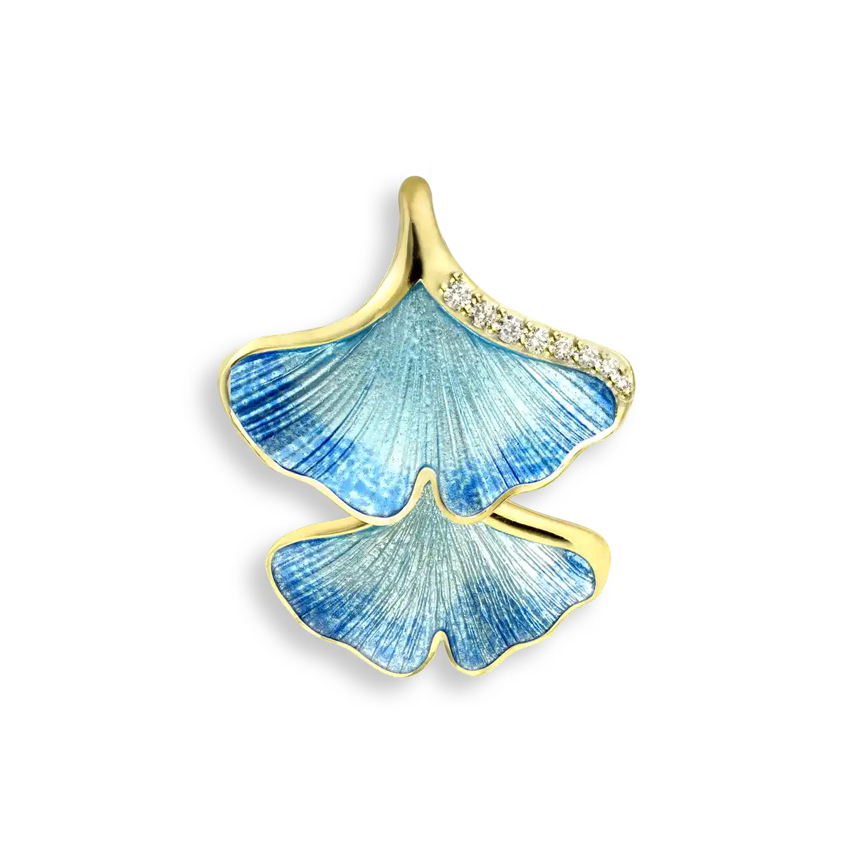 Blue Ginkgo 2-Leaf Pendant.18K -Diamond