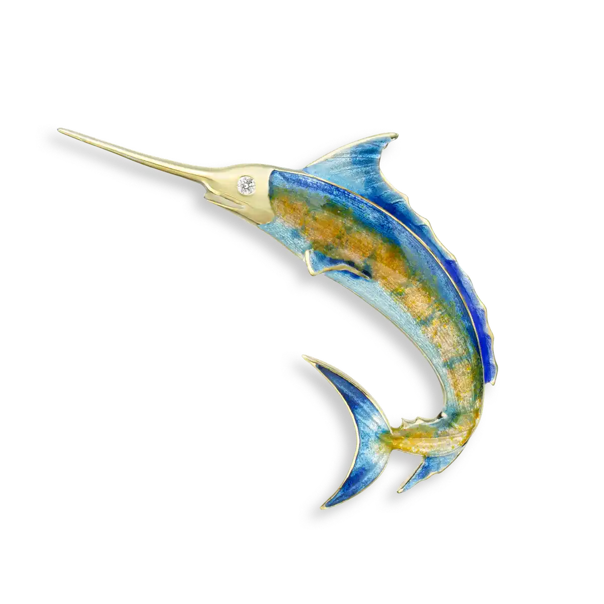 Blue Marlin Fish Pendant. 18K-Diamond