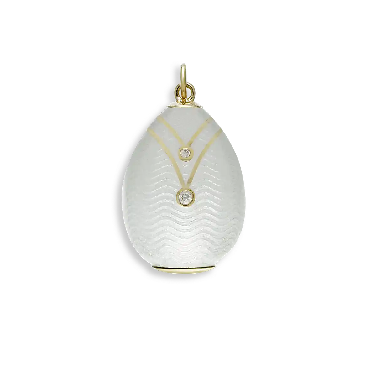 Silver.Gold Plated White Egg Pendant. -Diamonds