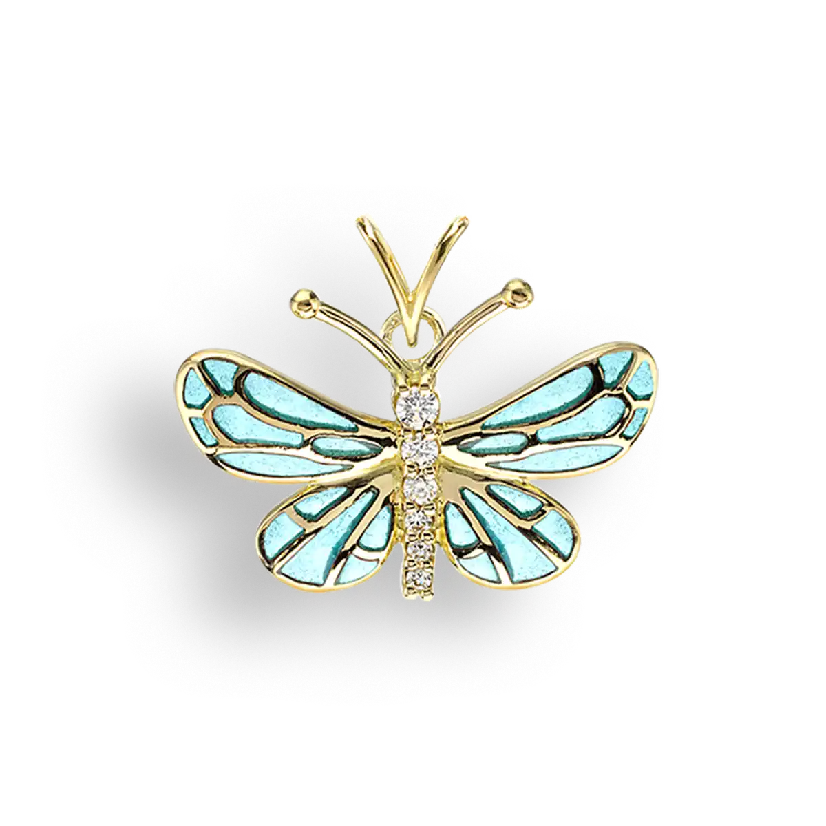 Turquoise Plique-a-Jour Butterfly Pendant. 18K -Diamond  