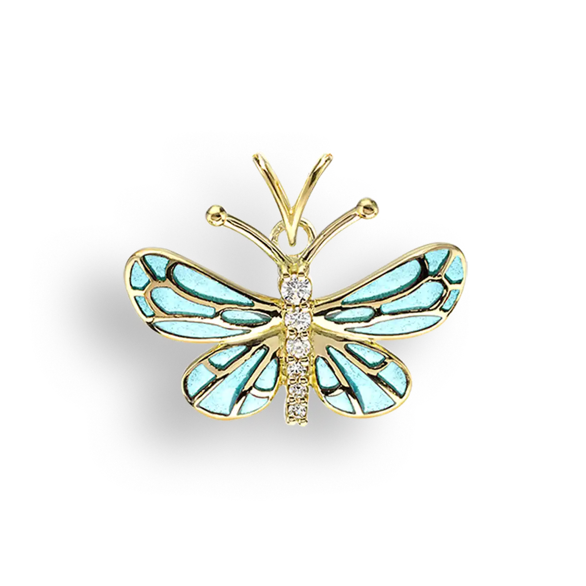 Silver.Gold Plated Turquoise Plique-a-Jour Butterfly Pendant. -Diamond
