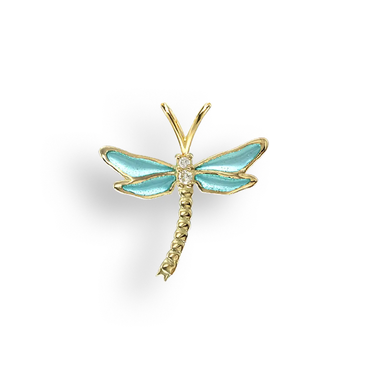 Turquoise Plique-a-Jour Dragonfly Pendant. 18K -Diamond  