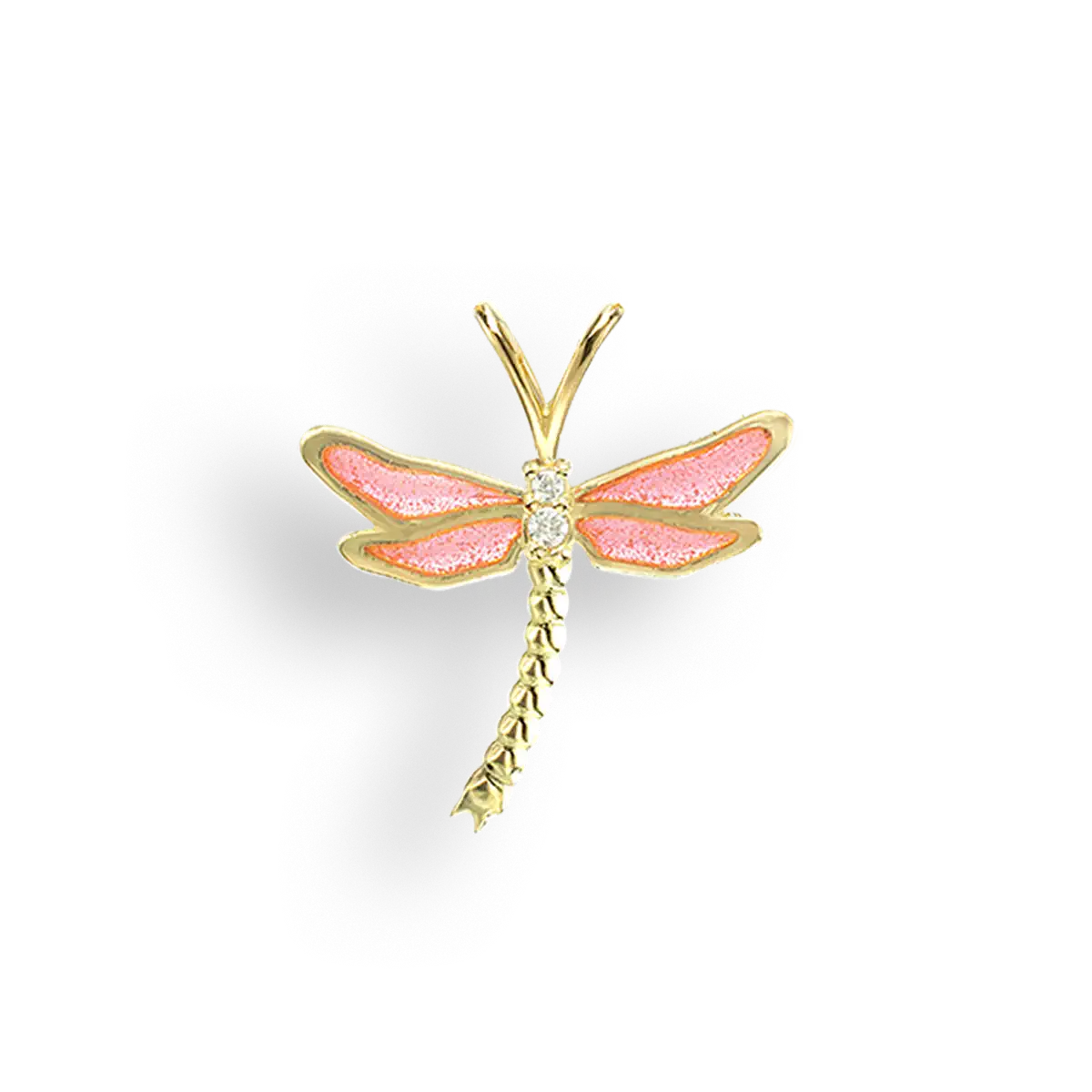 Pink  Plique-a-Jour Dragonfly Pendant. 18K -Diamond  