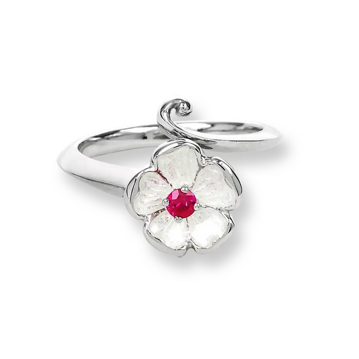 White Rose Ring. Sterling Silver-Ruby