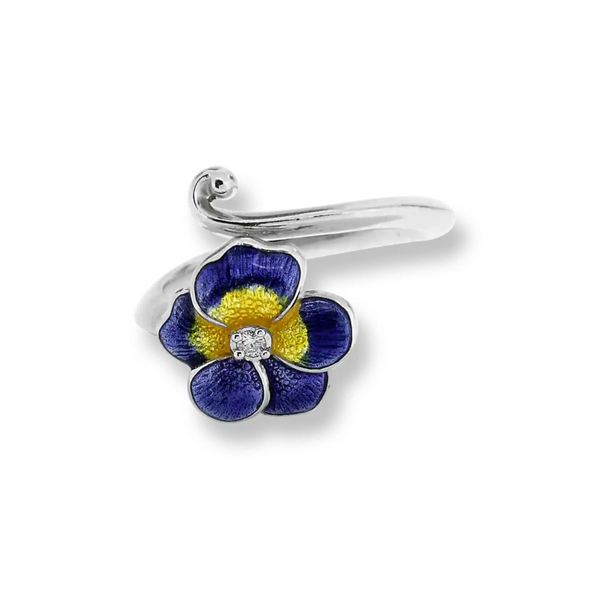 Purple Pansy Ring. Sterling Silver-White Sapphire