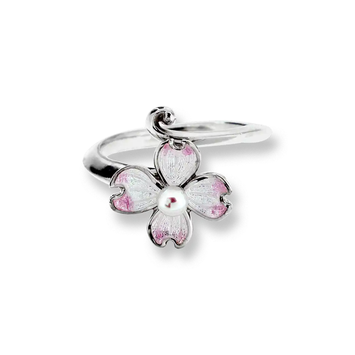 White Dogwood Ring. Sterling Silver-Akoya Pearl