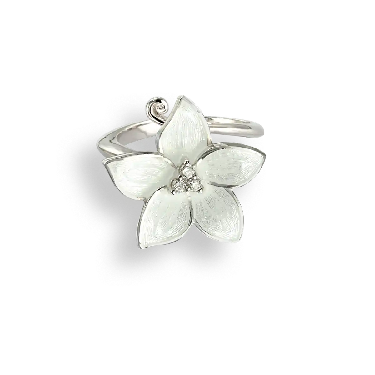 White Stephanotis Ring. Sterling Silver-White Sapphire