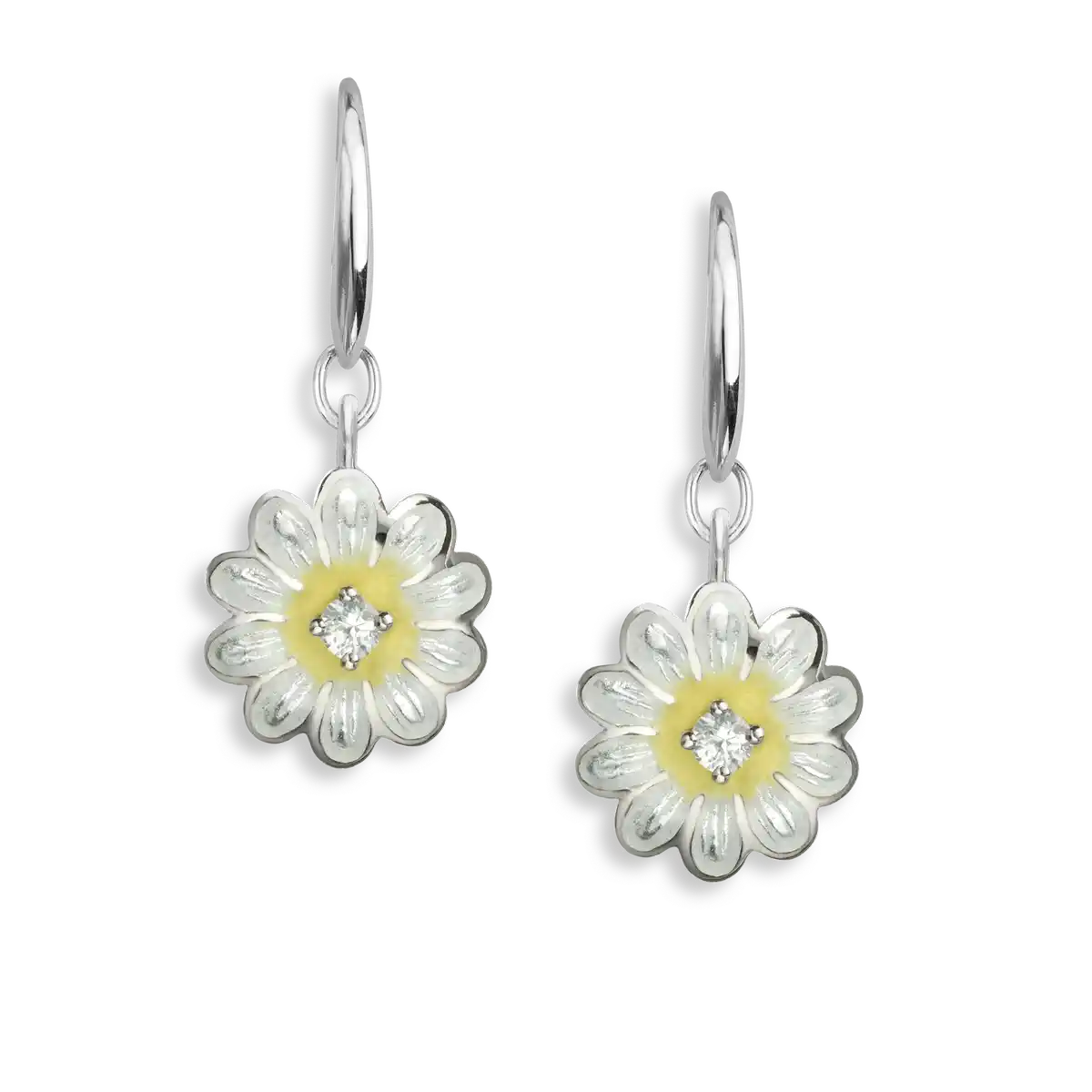 White Daisy Wire Earrings. Sterling Silver-White Sapphire
