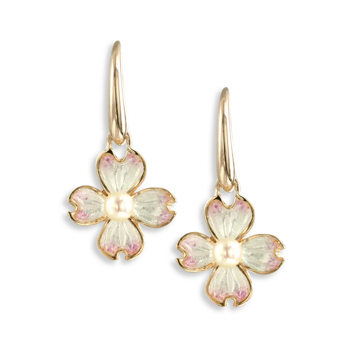 White Dogwood Wire Earrings.Rose Gold Plated Sterling Silver-Akoya Pearls
