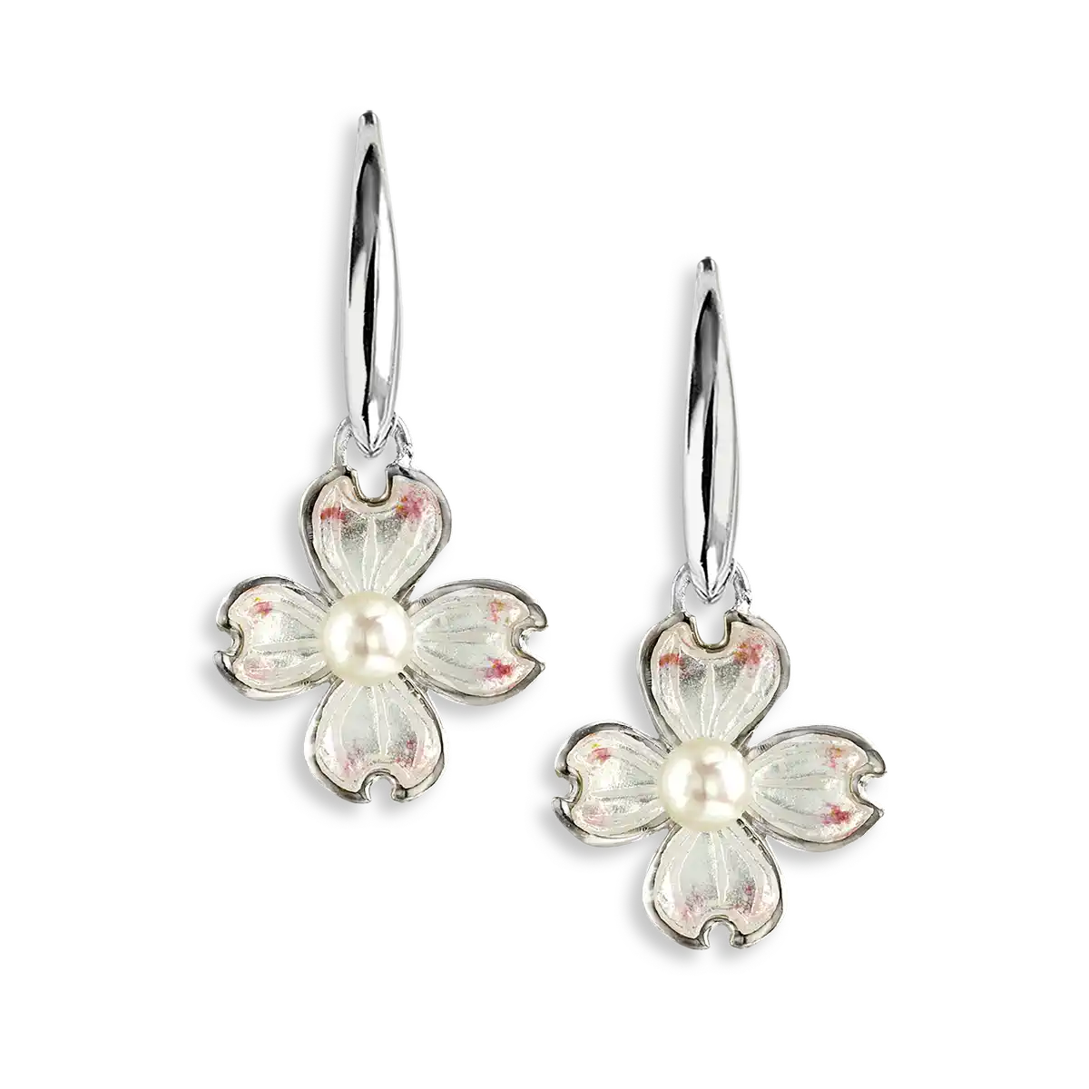 White Dogwood Wire Earrings. Sterling Silver-Akoya Pearls