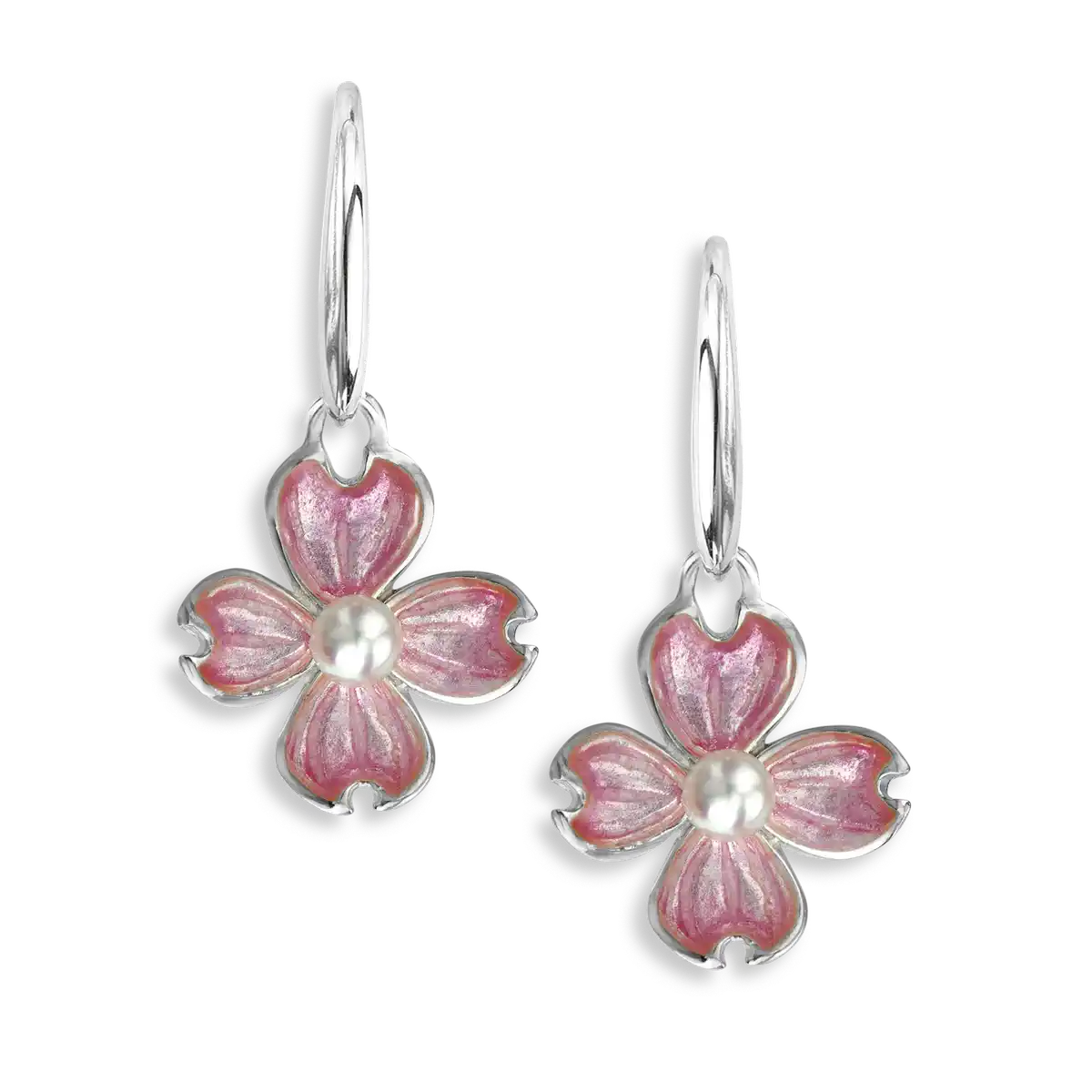 Pink Dogwood Sterling Silver Wire Earrings-Akoya Pearls