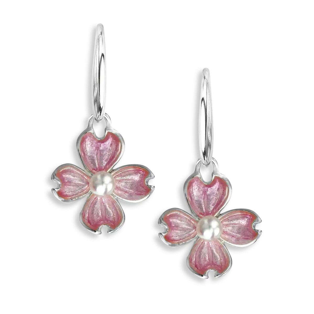 Pink Dogwood Wire Earrings-Akoya Pearls. Sterling Silver