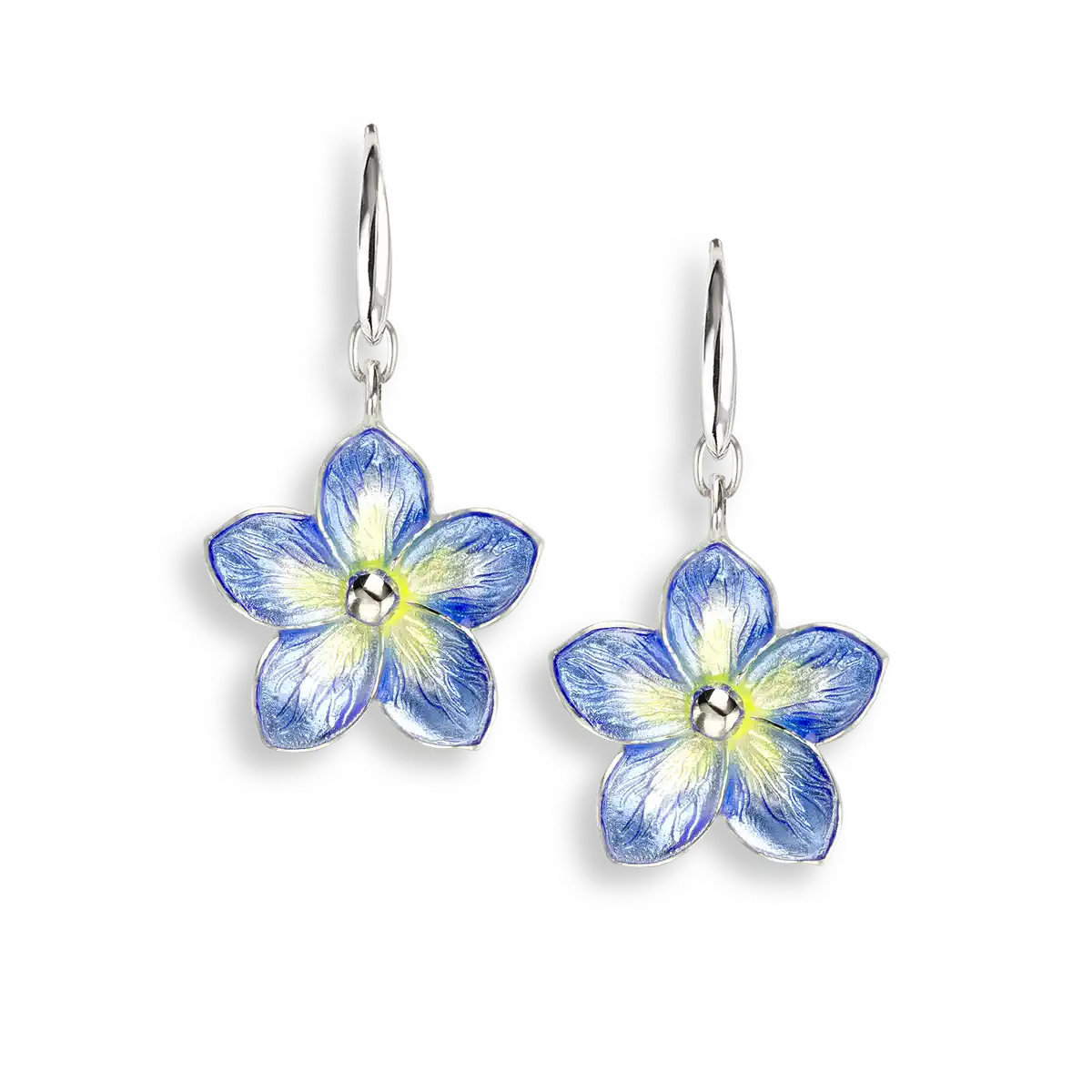 Blue Forget-Me-Not Wire Earrings. Sterling Silver