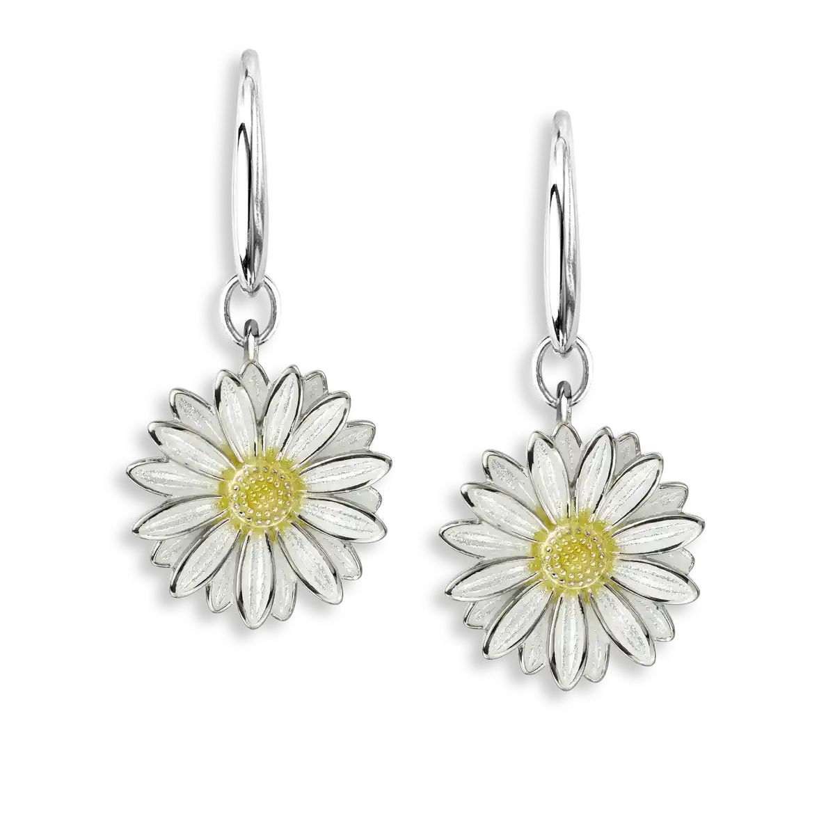White Daisy Wire Earrings. Sterling Silver