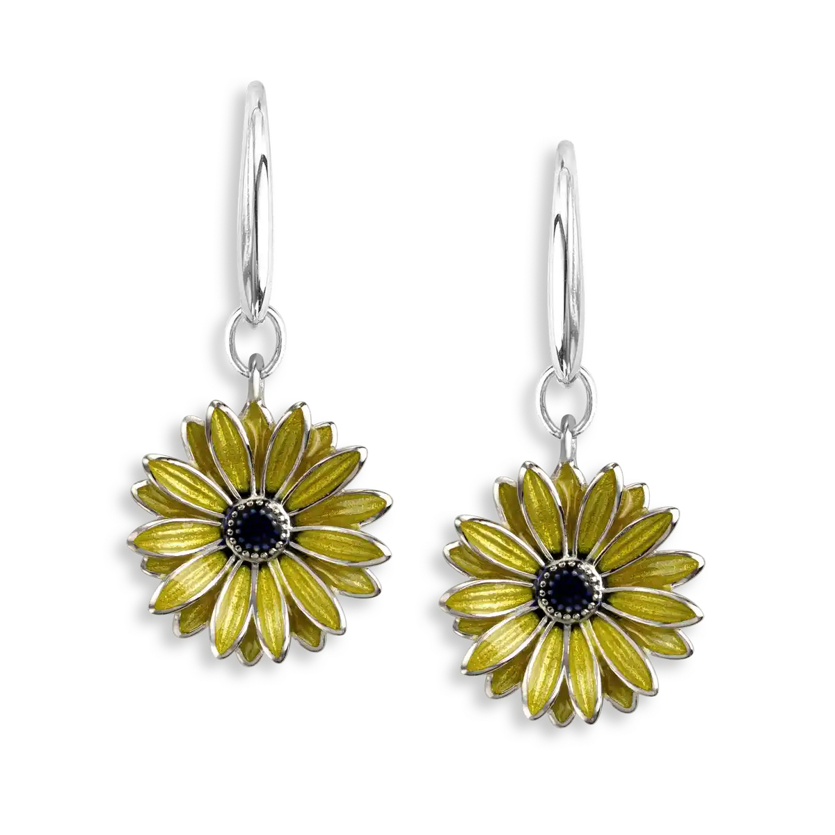 Yellow Sunflower Wire Earrings. Sterliing Silver