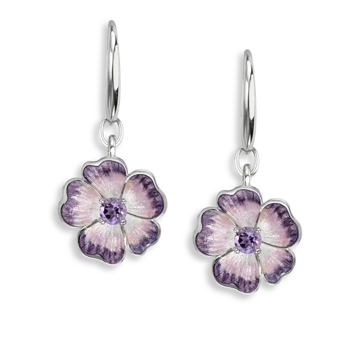 Purple Flower Wire Earrings-Amethyst. Sterling Silver