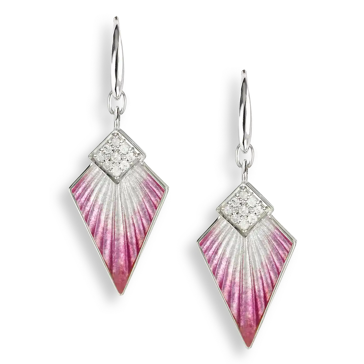 Pink Art Deco Wire Earrings. Sterling Silver-White Sapphires 