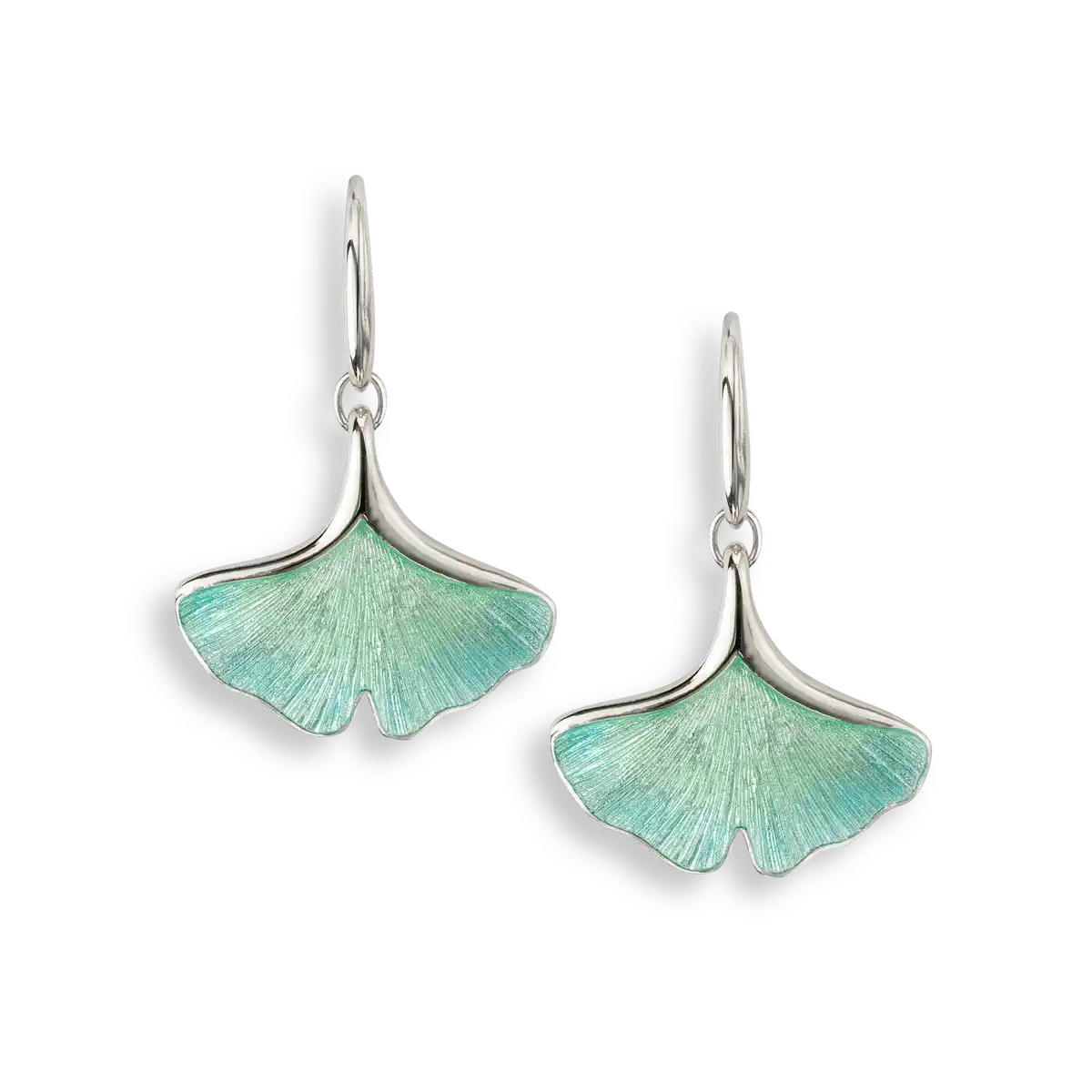 Turquoise Ginkgo 1-Leaf Wire Earrings. Sterling Silver