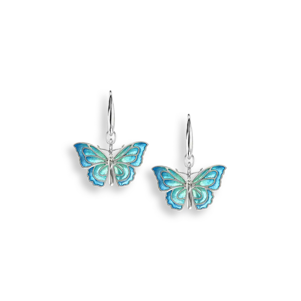 Blue Plique-a-Jour Butterfly Wire Earrings. Sterling Silver  