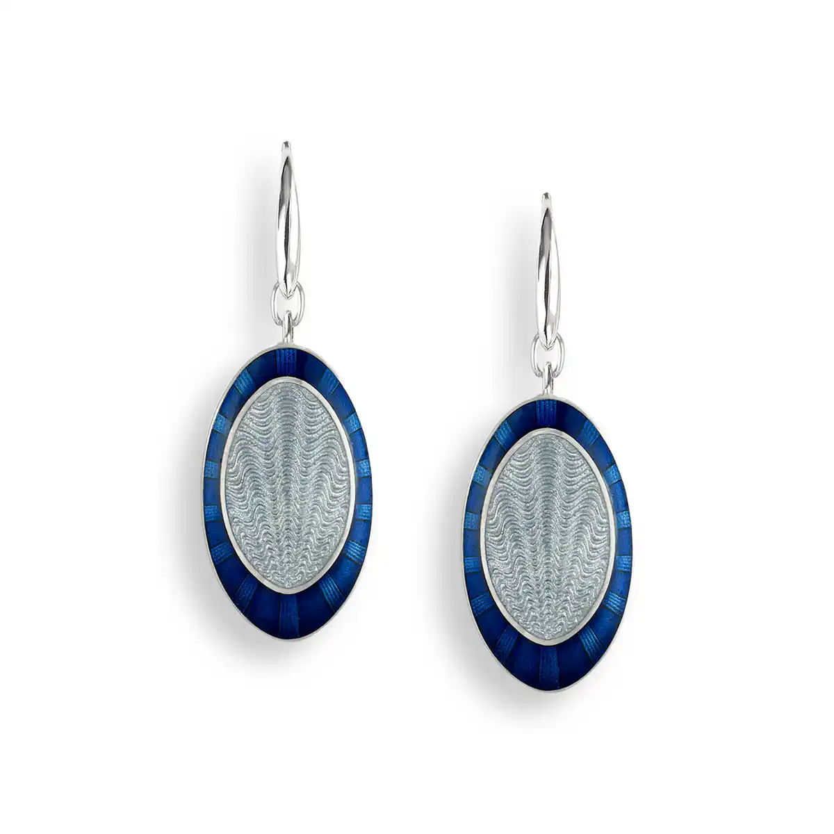 Blue Oval Wire Earrings. Sterling Silver 