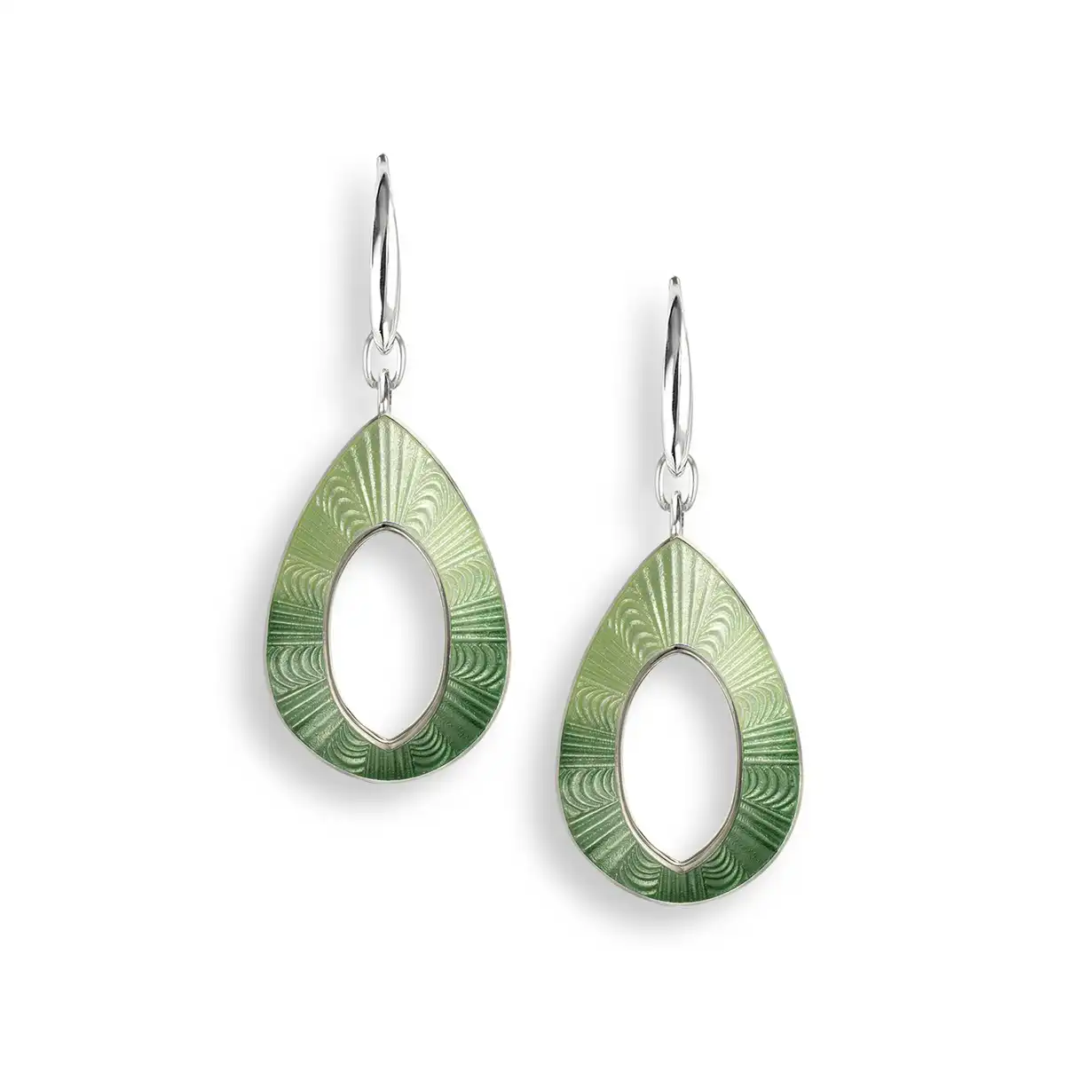 Green Teardrop Wire Earrings. Sterling Silver