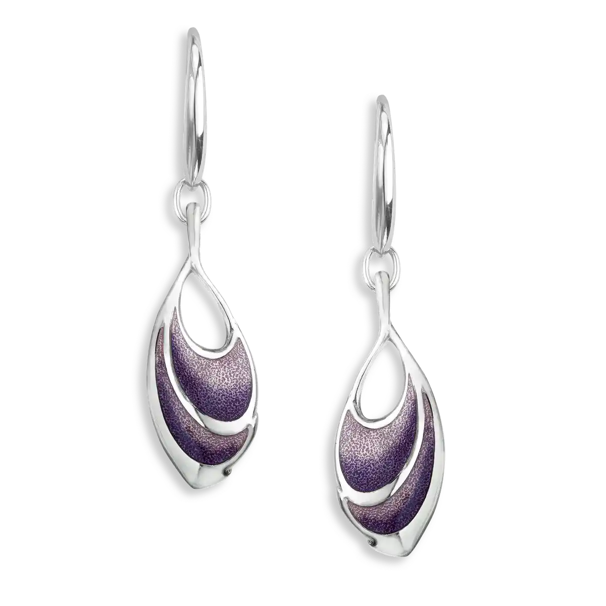 Purple Oval Wire Earrings. Sterling Silver
