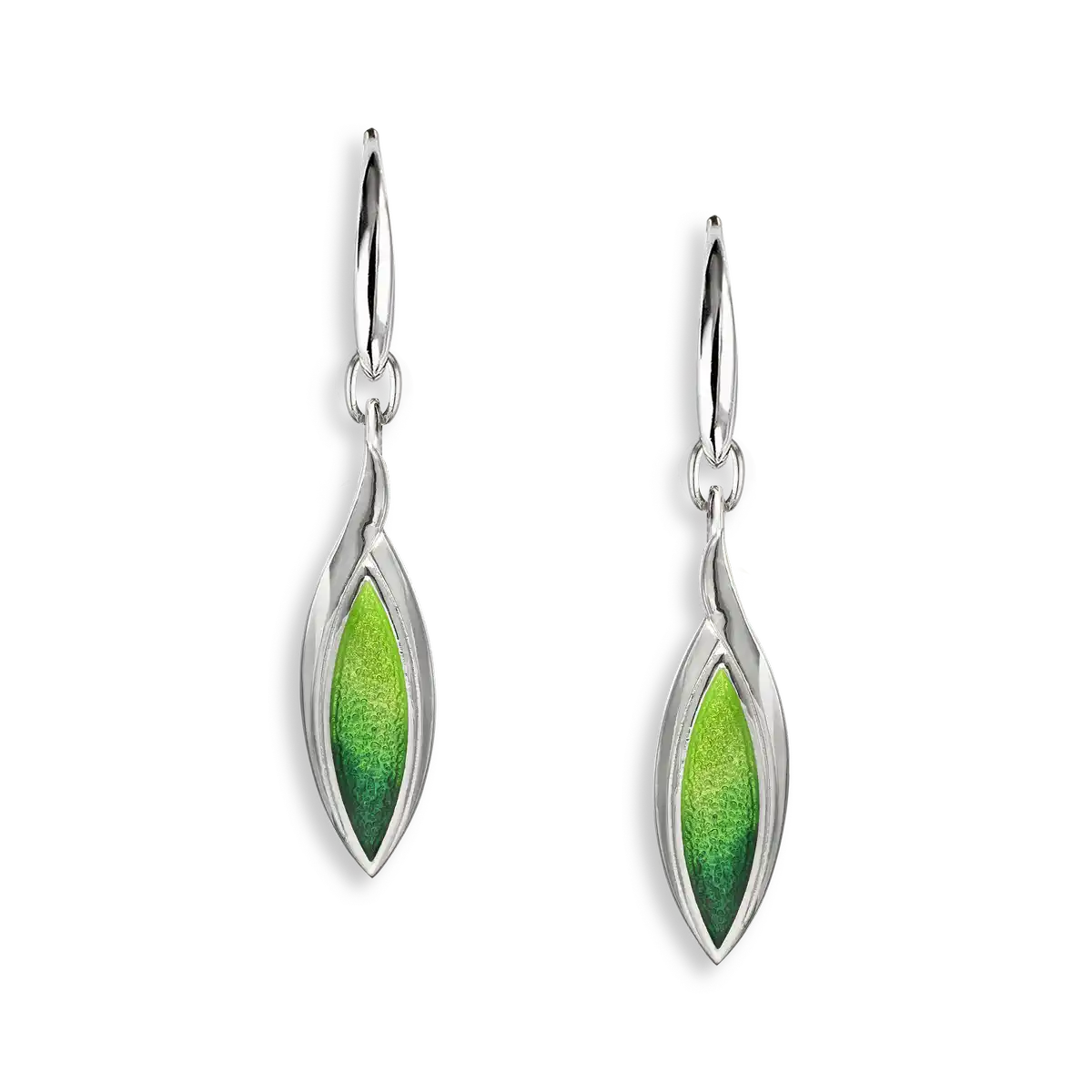 Green Marquise Wire Earrings-Watercolors. Sterling Silver 