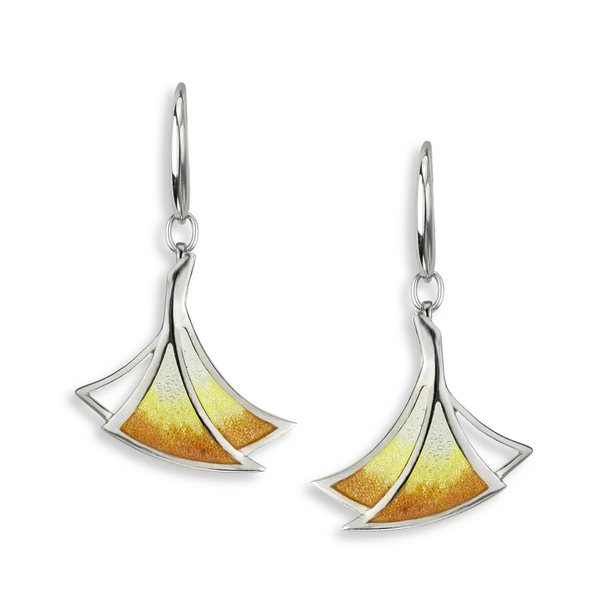 Yellow Triangles Wire Earrings-Watercolors. Sterling Silver 