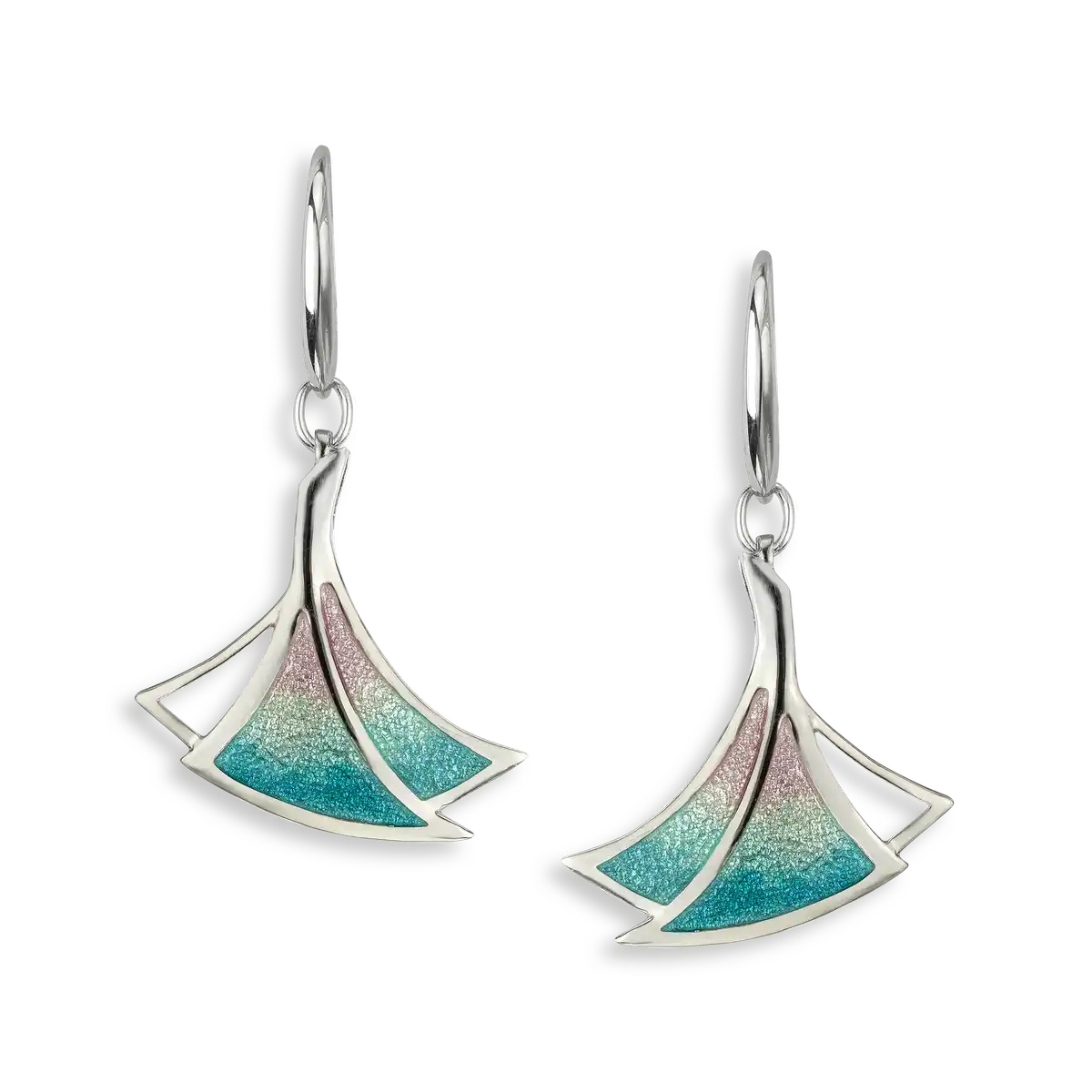 Turquoise Triangles Wire Earrings- Watercolors. Sterling Silver 