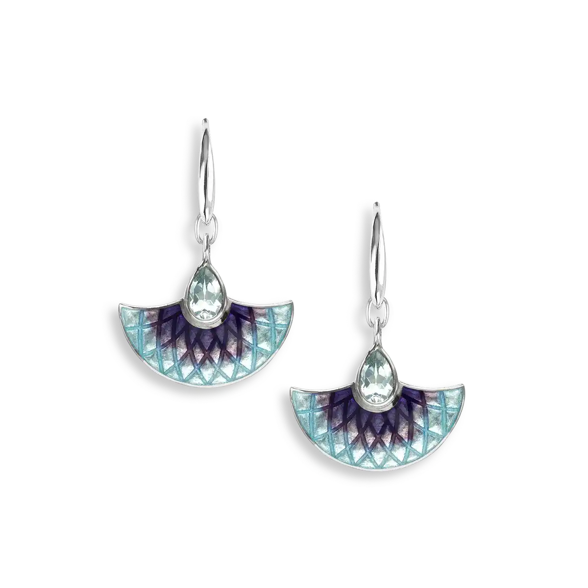 Purple Fan Wire Earrings-Watercolors. Sterling Silver-Blue Topaz 