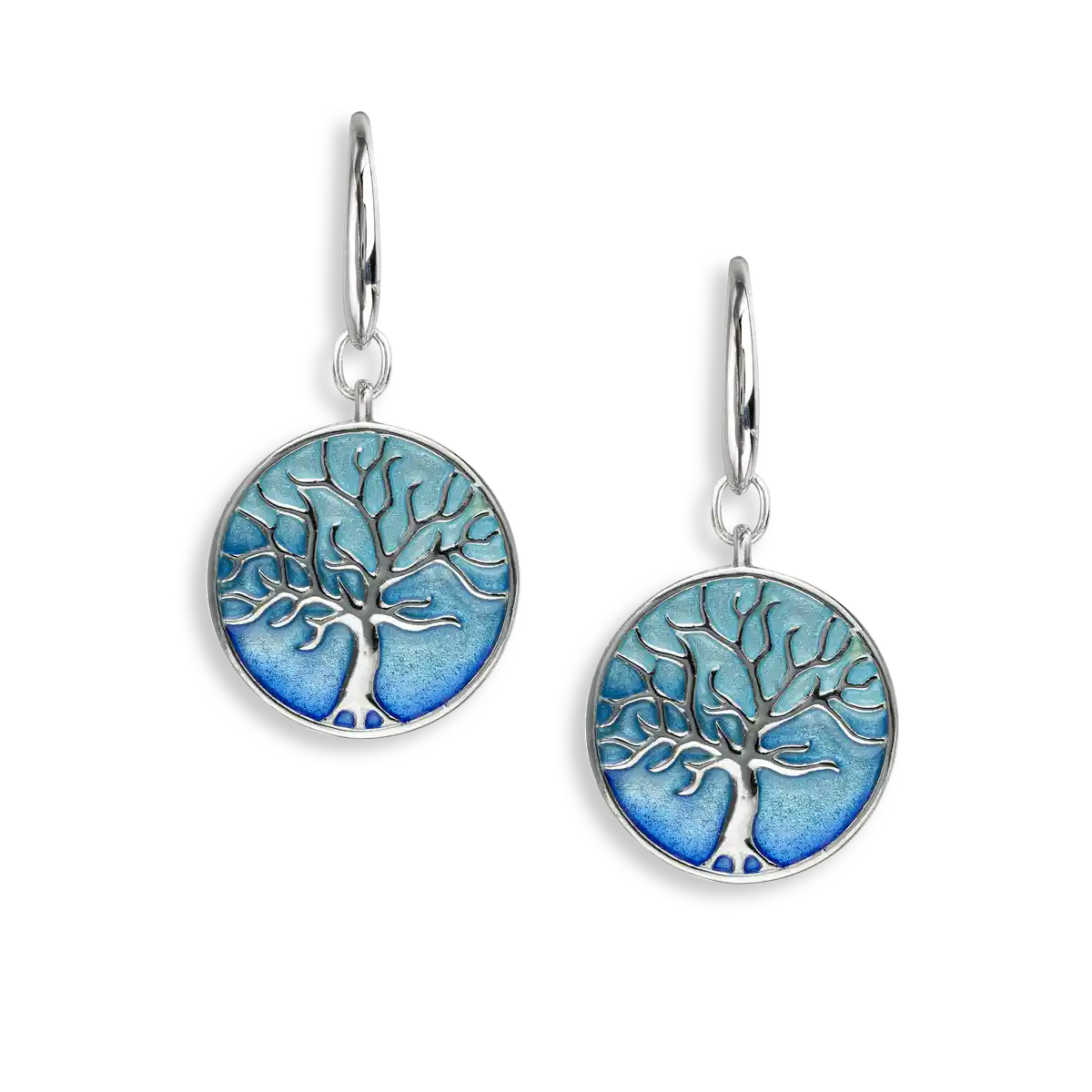 Blue Tree of Life  Wire Earrings. Sterling Silver