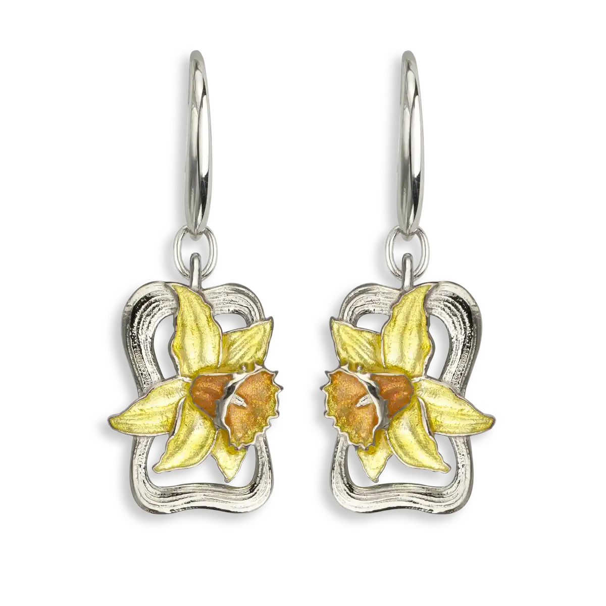 Yellow Daffodil Wire Earrings. Sterling Silver 