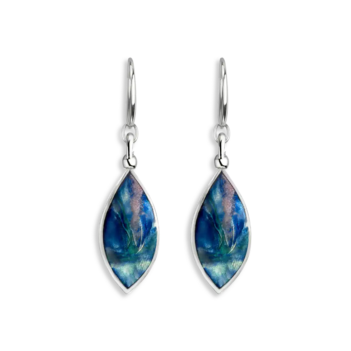 Blue Color Aurora Marquise Twist Wire Earrings. Sterling Silver