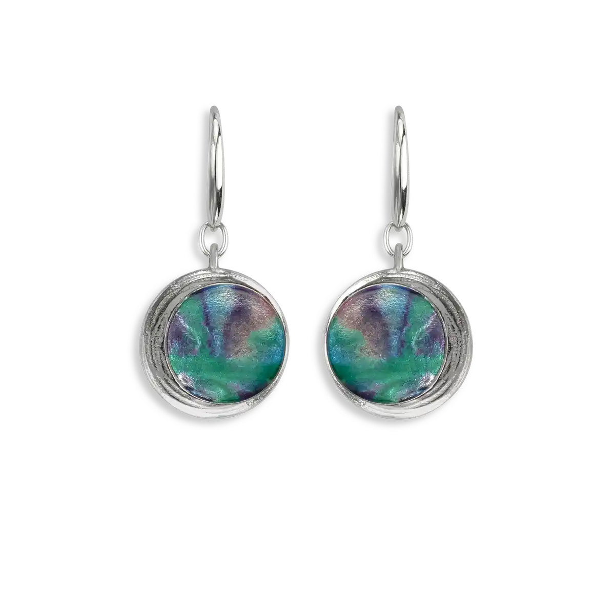 Blue Color Aurora Circle Wire Earrings. Sterling Silver