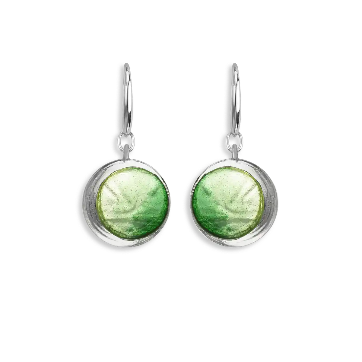Green Round Wire Earrings. Sterling Silver