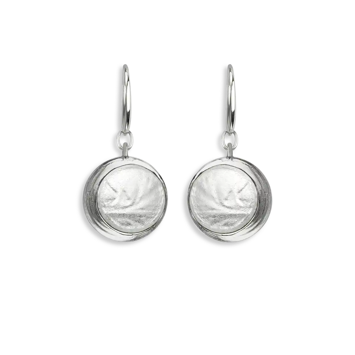 White Round Wire Earrings. Sterling Silver