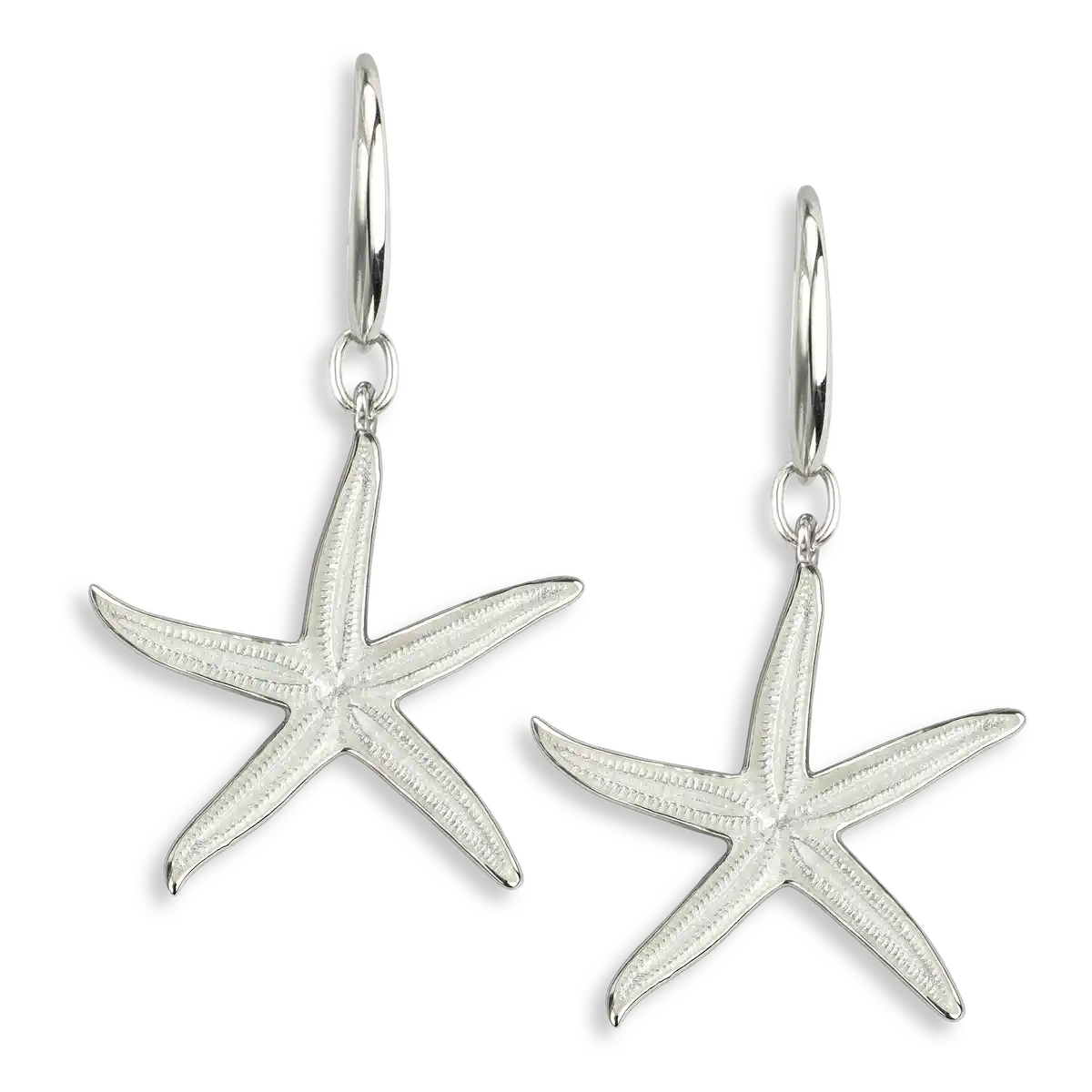 White Sea Star Wire Earrings. Sterling Silver