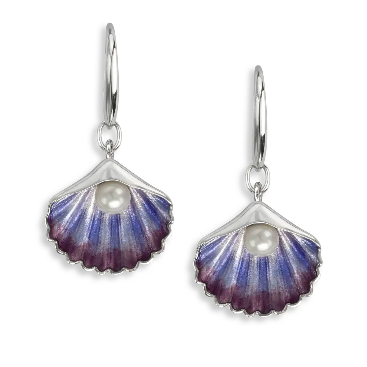 Purple Shell Wire Earrings. Sterling Silver-Freshwater Pearl