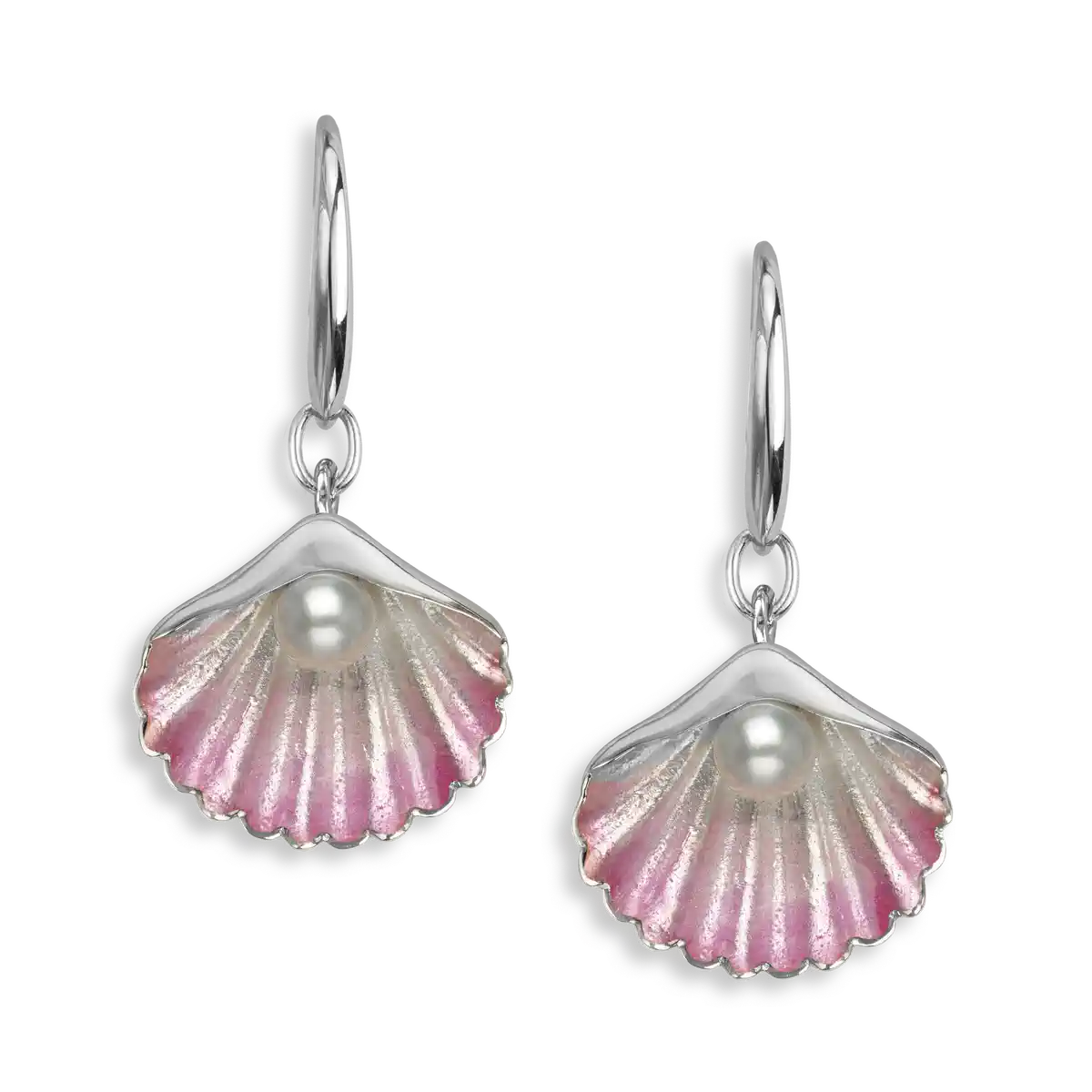 Pink Seashell Wire Earrings. Sterling Silver