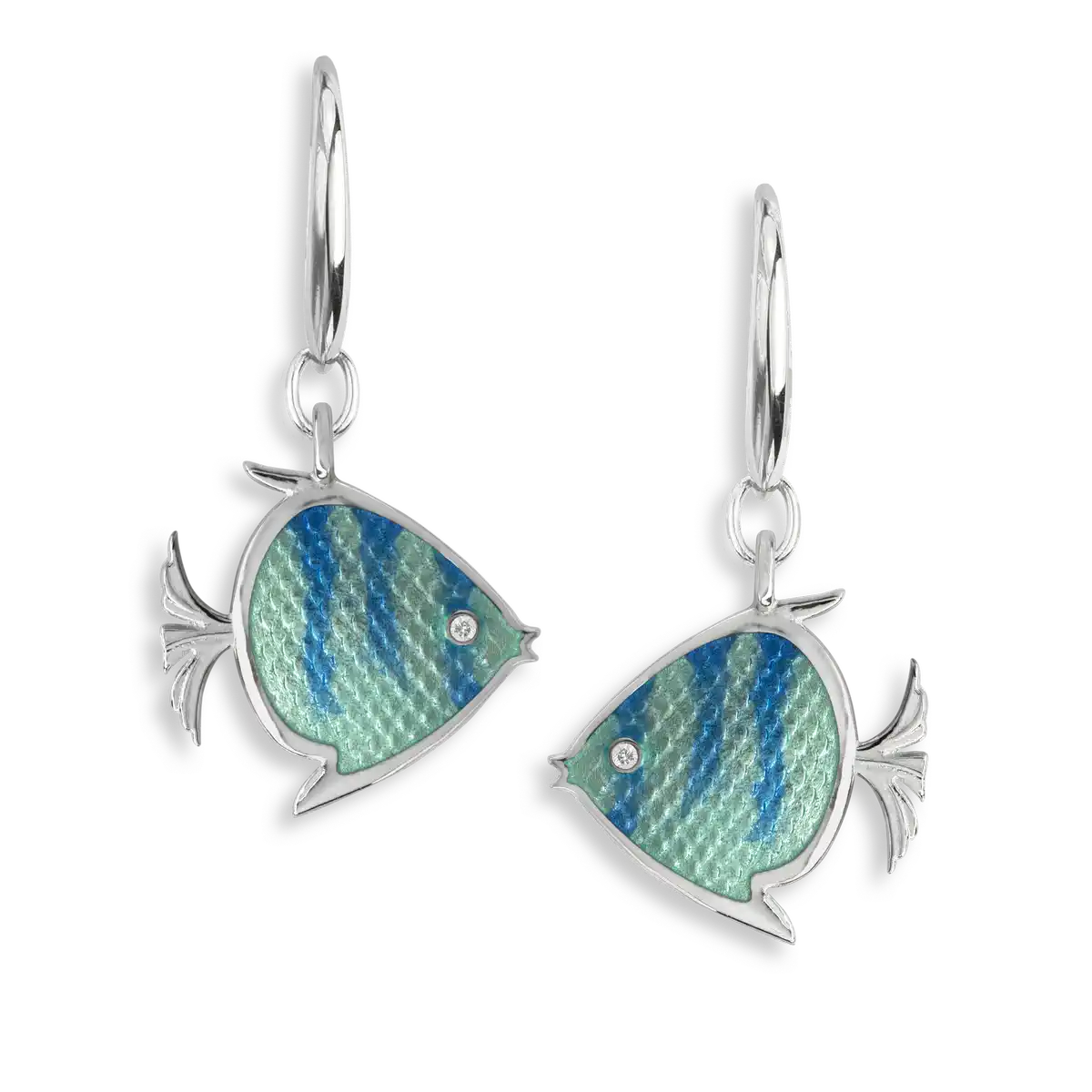 Blue Angel Fish Wire Earrings. Sterling Silver-White Sapphire