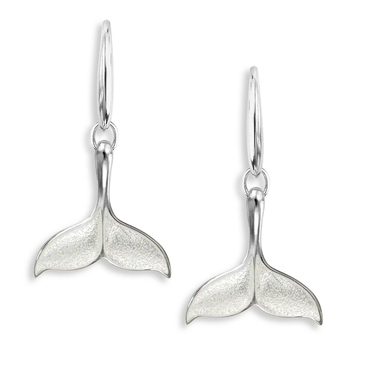 White Whale Tail Wire Earrings. Sterling Silver 