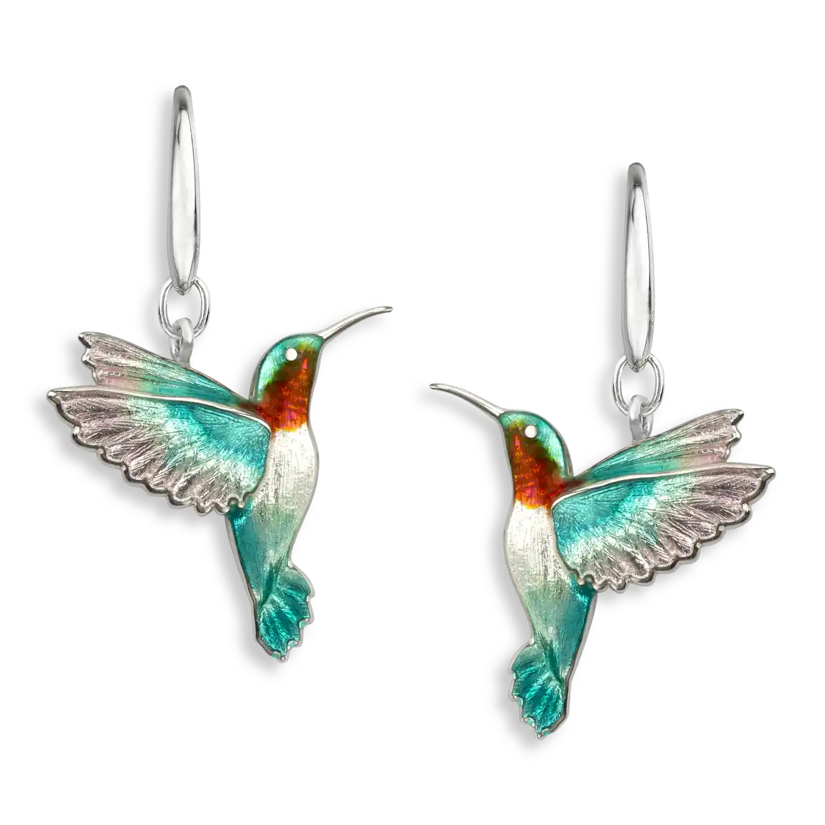 Turquoise Hummingbird Wire Earrings. Sterling Silver 